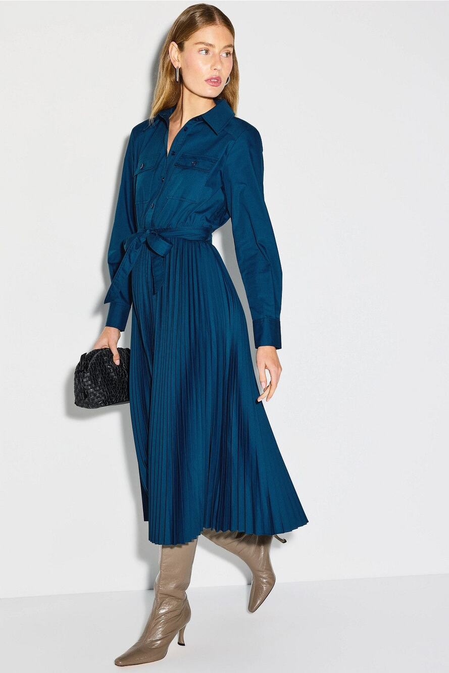 Derek Lam 10 Crosby x RTR - Blue Pleated Midi Shirt Dress - Size 4